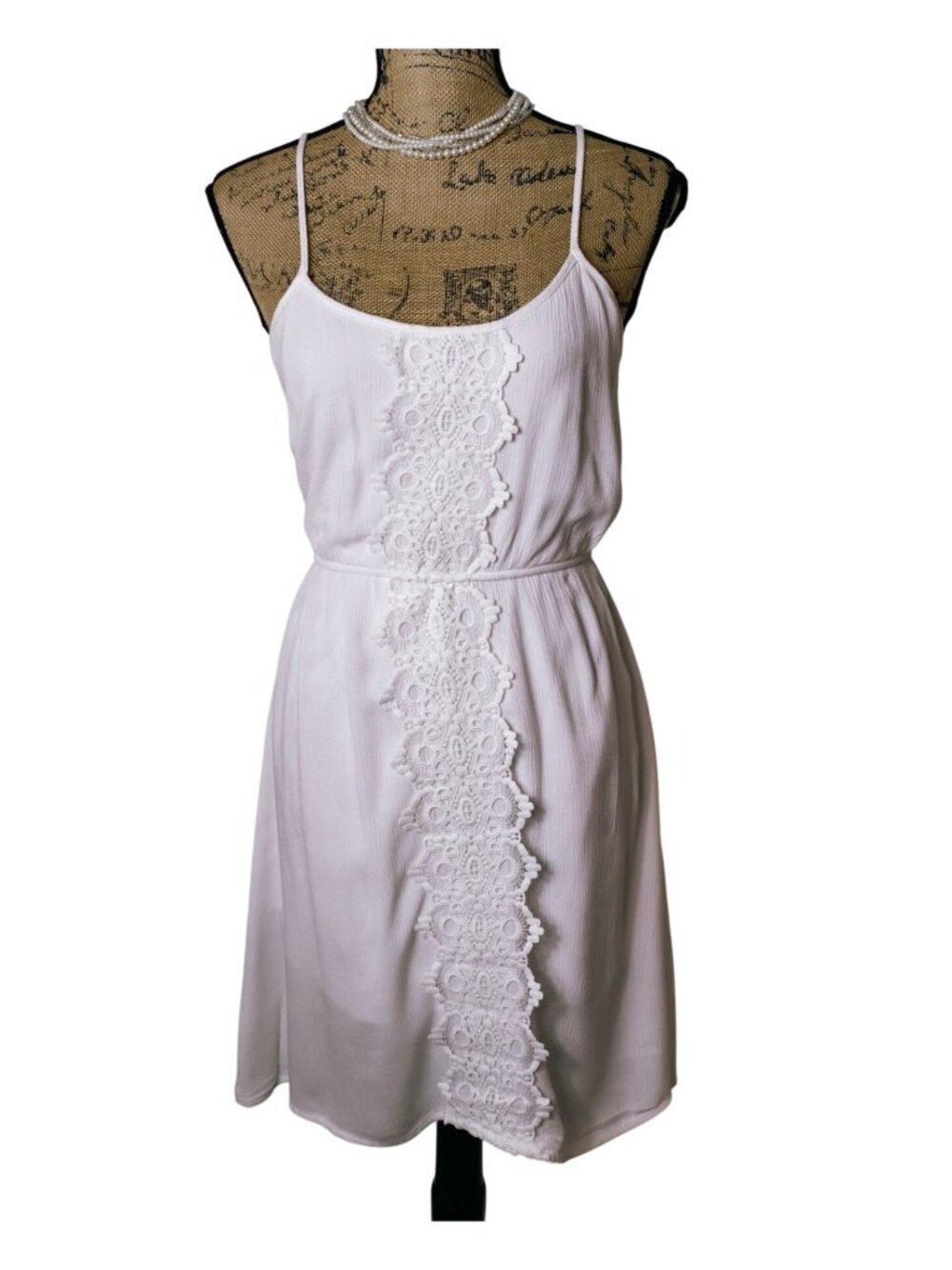 Womens S White Dress Lace Trim Spaghetti Strap Sleeveless Fairy Cottagecore Chic